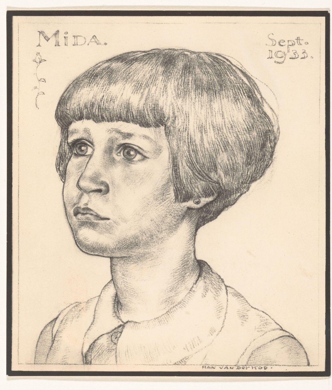 Fotoreprodukce portrétu Midy od Han van der Kop Mida září 1933 (název na objektu) od Adriaan Bijl (attributed to)