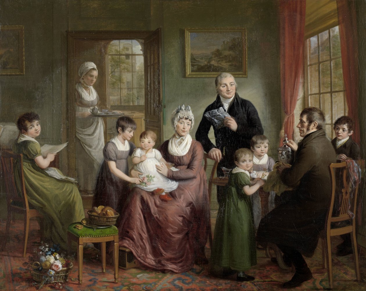 Portrét rodiny Adrianuse Bonebakkera s Dirkem L. Bennewitzem Portrét rodiny Adrianuse Bonebakkera a jeho partnerky D.L. Bennewitz od Adriaan de Lelie (signed by artist)