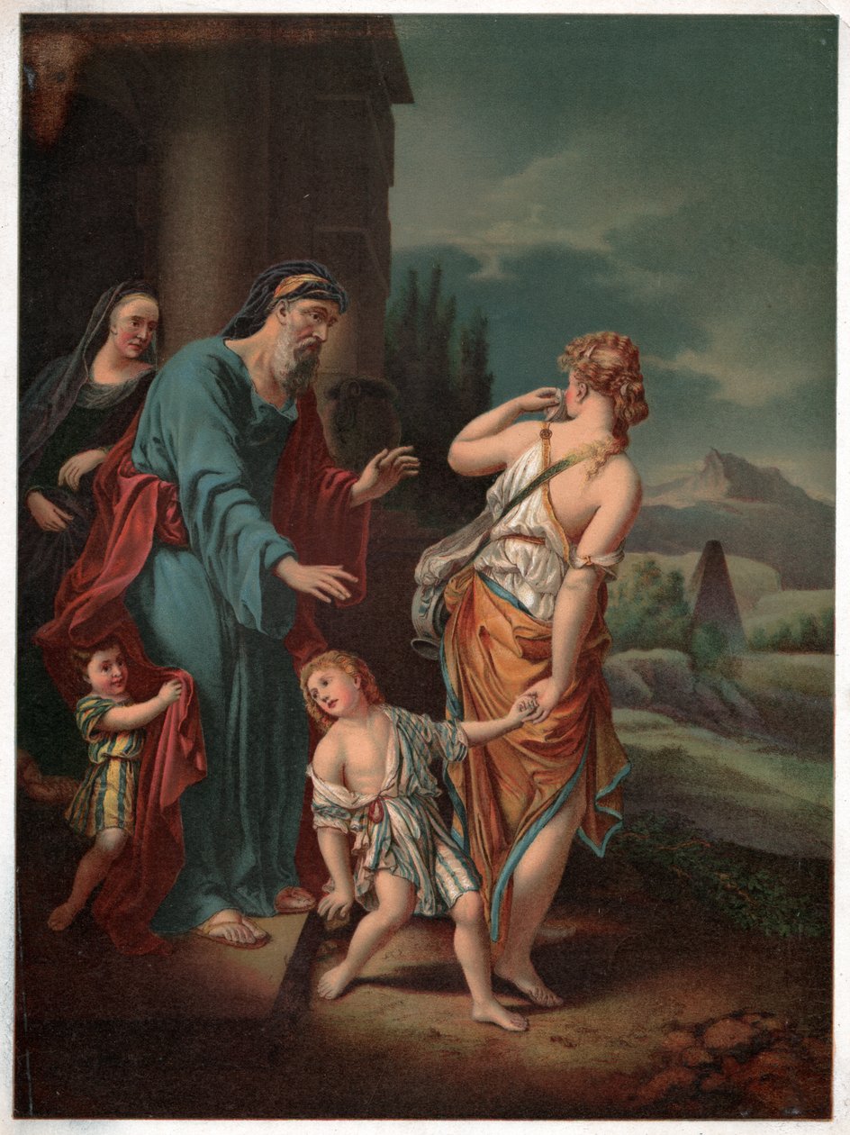 Abraham a Hagar. (Litografie, cca 1880) od Adriaan van der (after) Werff