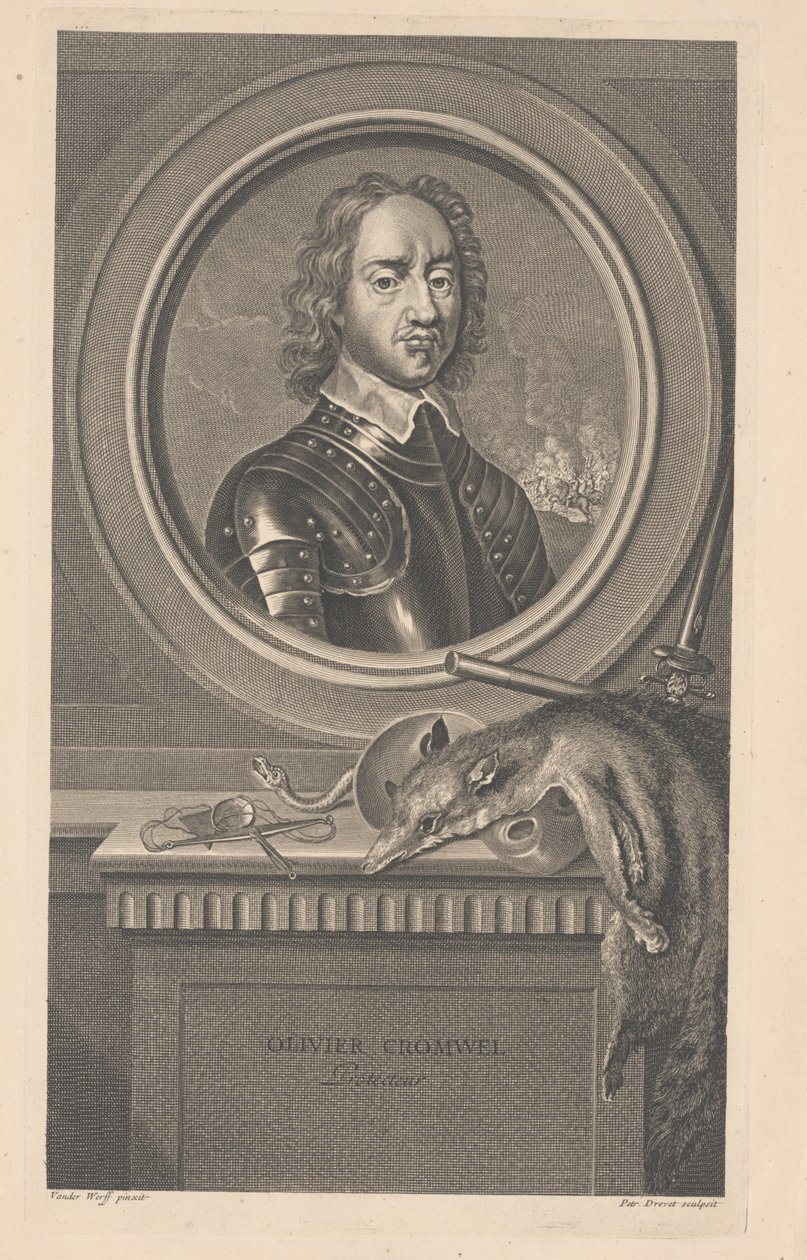 Oliver Cromwell, ochránce, vyryl Pierre Drevet (1663-1738) od Adriaan van der Werff