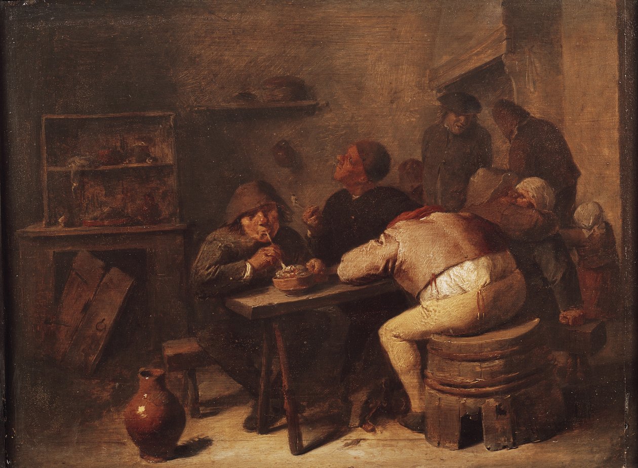 Interiér s kuřáky od Adriaen Brouwer