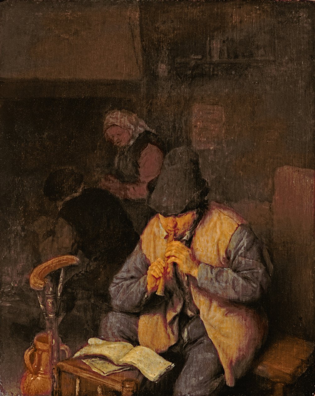 Hráč na flétnu, 17. století od Adriaen Jansz. van Ostade