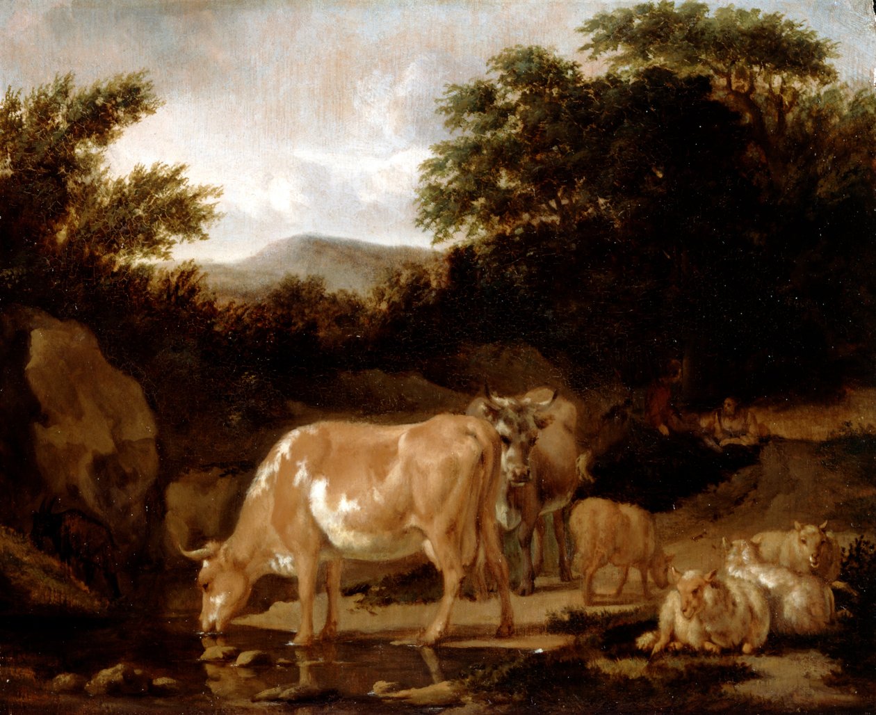 Krávy a ovce ve dřevě od Adriaen van de Velde