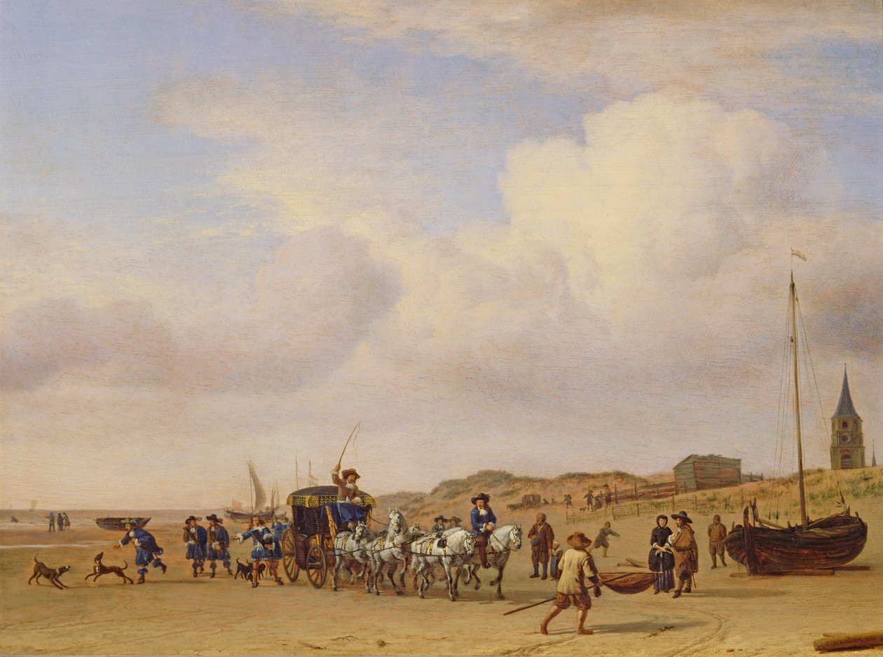 Noble Carriage na pláži v Scheveningen, 1660 od Adriaen van de Velde