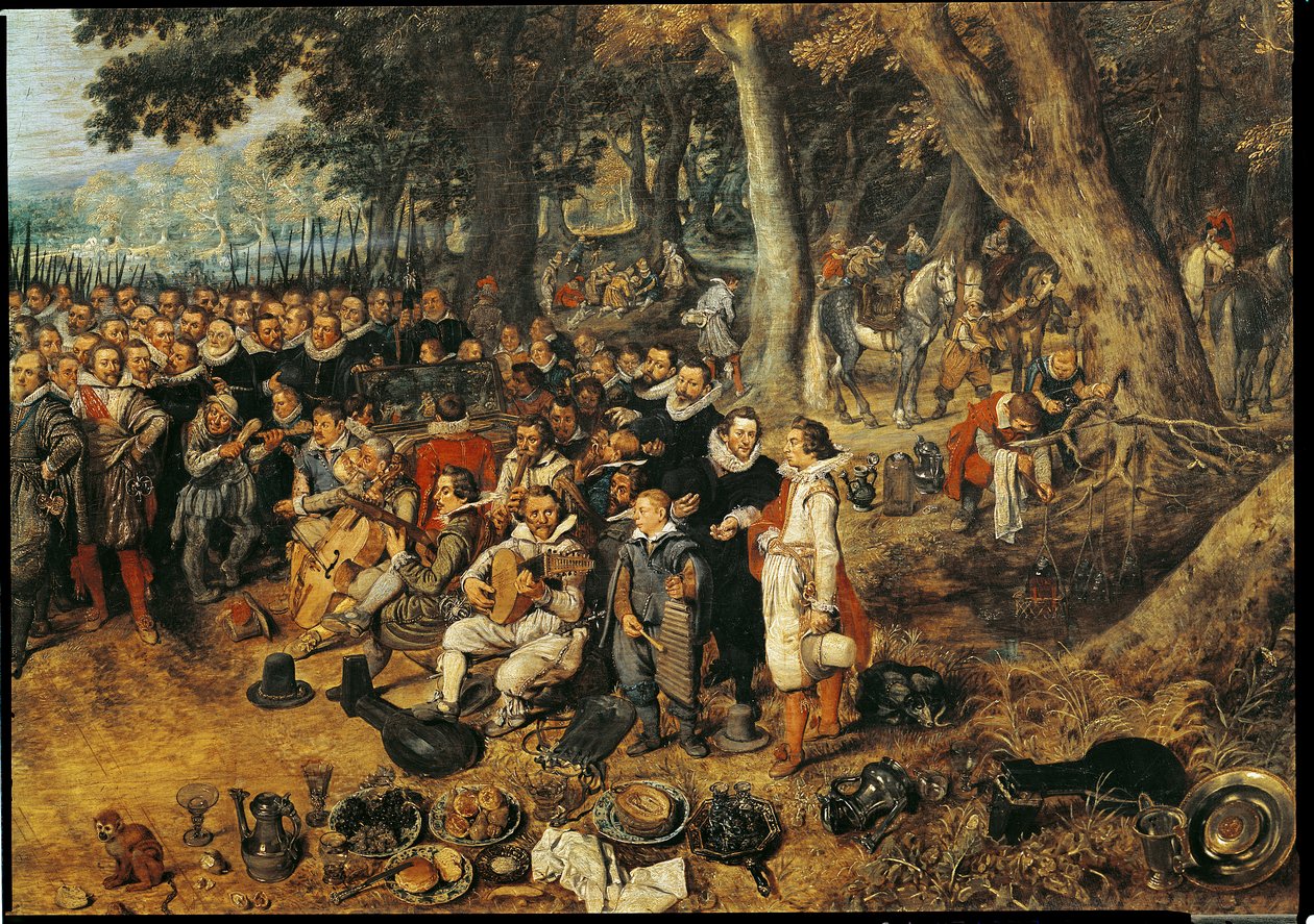 Alegorie příměří z roku 1609 mezi Nizozemskem a Španělskem, detail hudebníků vpravo od Adriaen van de Venne