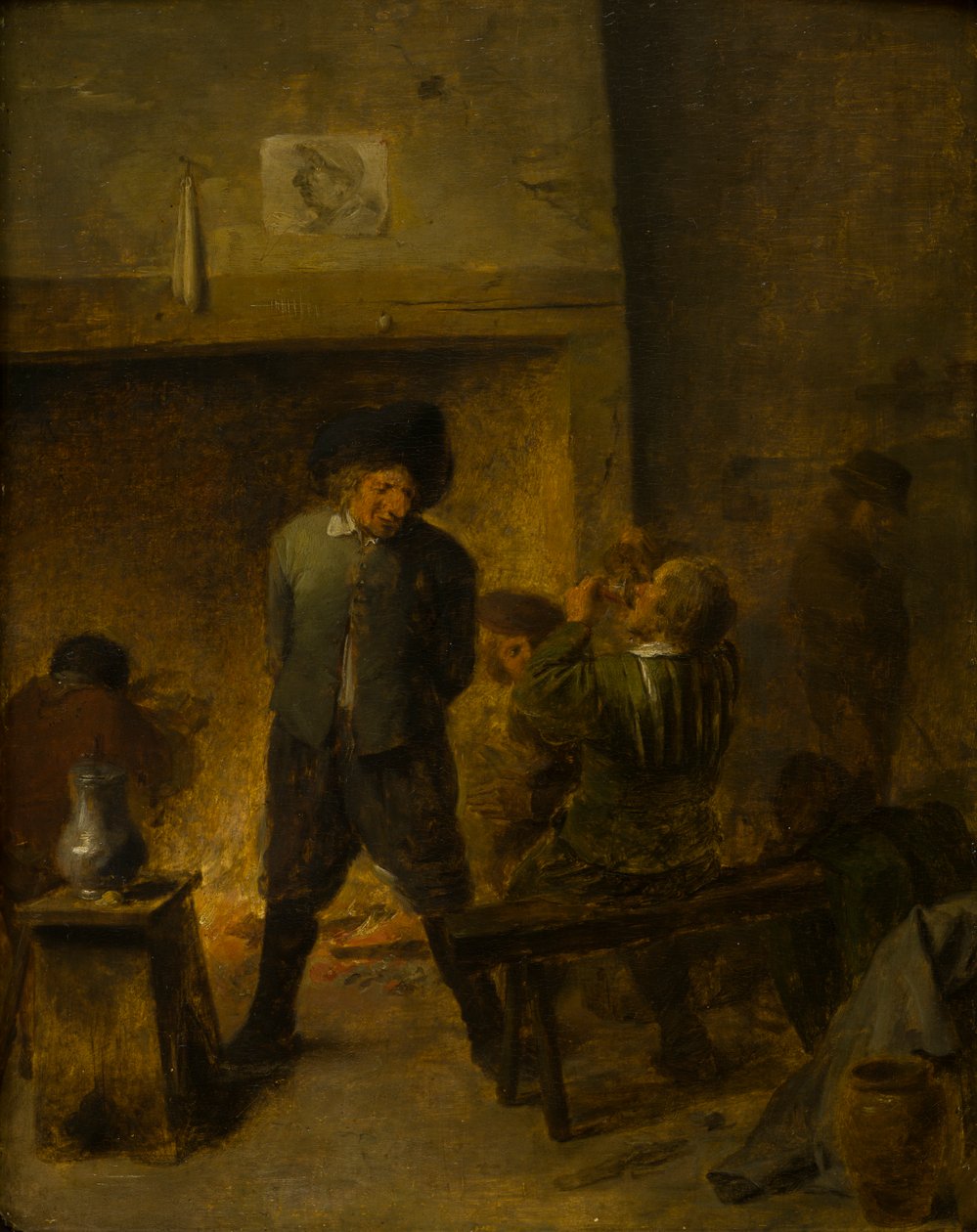 A Tavern Scene, cca 1625-38 (olej na panelu) od Adriaen (follower of) Brouwer