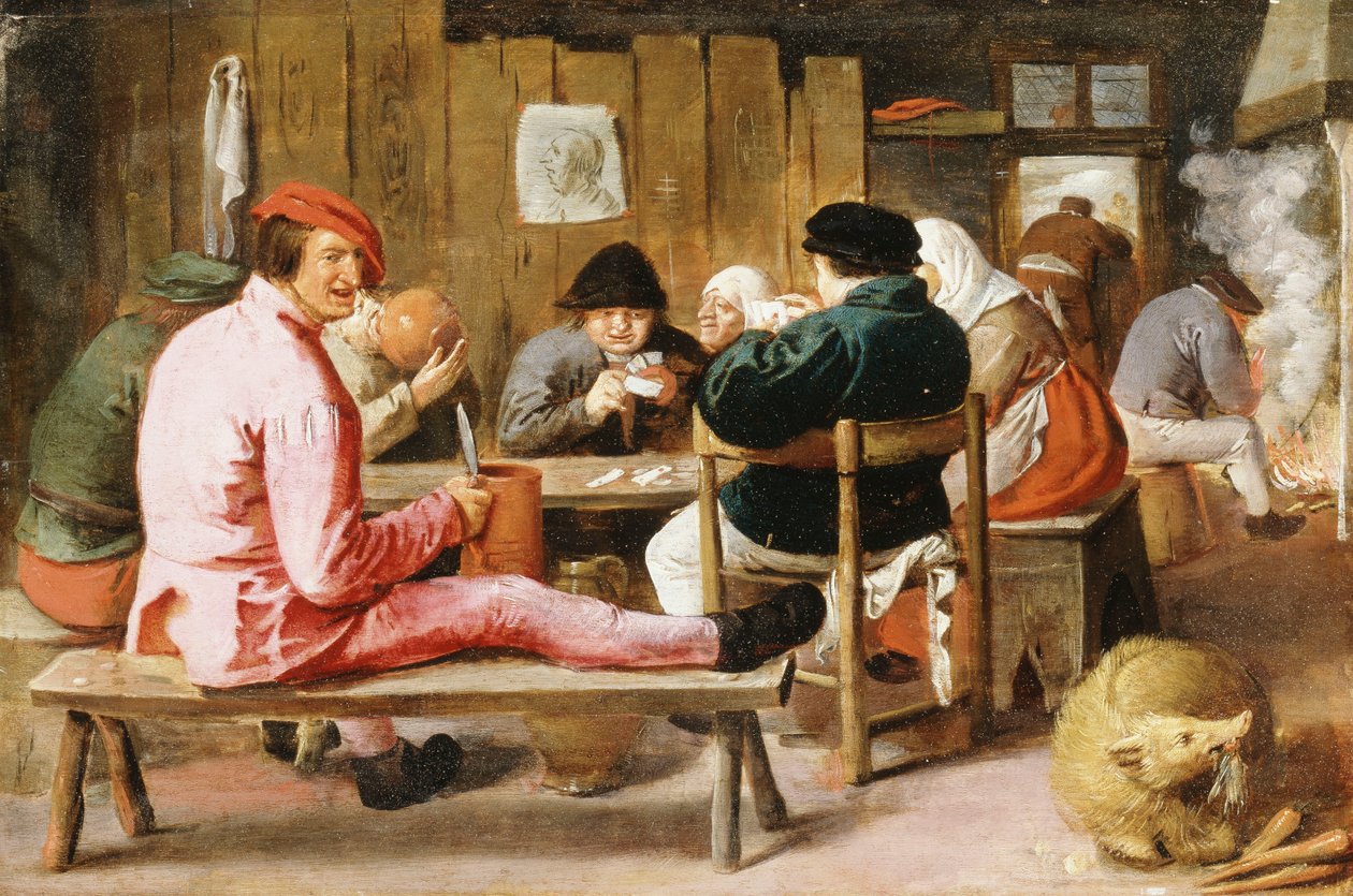 Boors kouření a pití u stolu v hospodě, c.1625 od Adriaen Brouwer