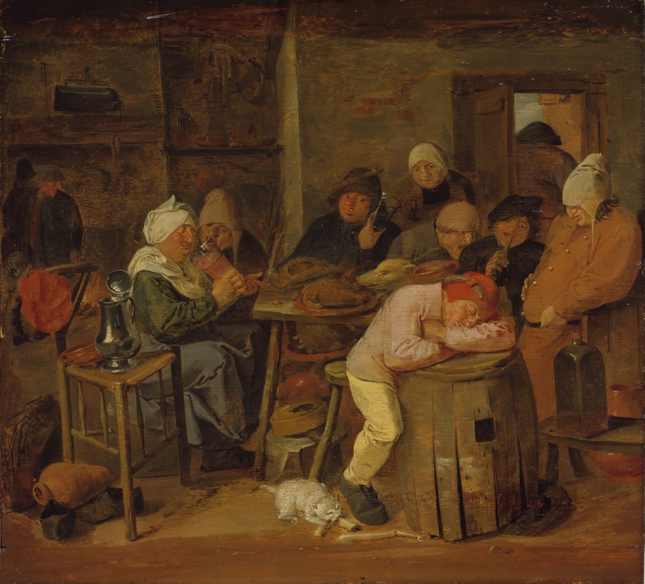 Rolníci v interiéru (Zabijačková slavnost) od Adriaen Brouwer