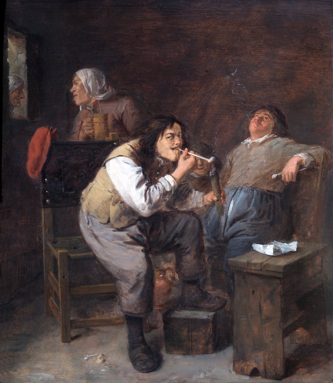 The Smokers, c.1635-38 (olej na dubovém panelu) od Adriaen Brouwer