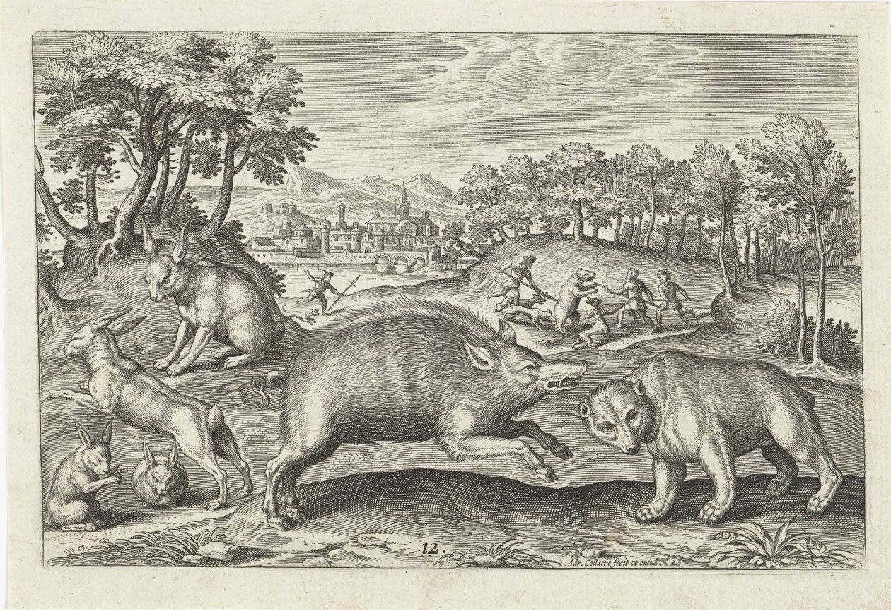 lov zvěře Čtyřnohá zvířata (název série) Animalivm Qvaddrvpedvm (název série) od Adriaen Collaert