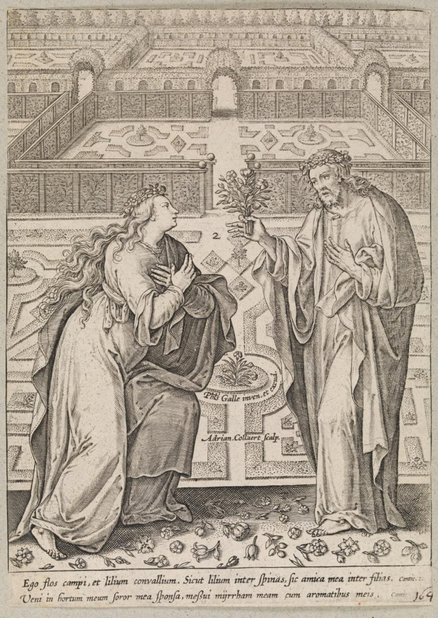 Kristus a jeho nevěsta, Ecclesia, v zahradě od Adriaen Collaert
