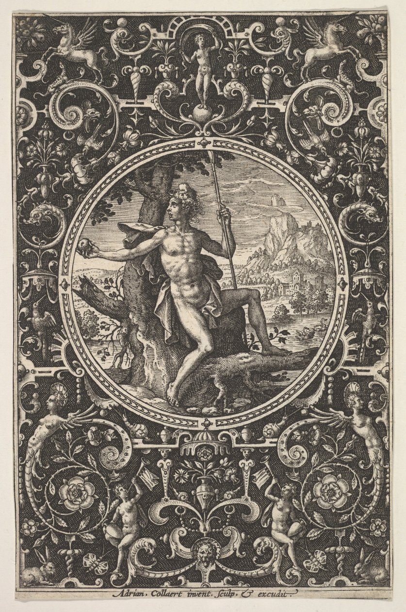 Paříž v dekorativním rámu s groteskami, ca. 1580-1600. od Adriaen Collaert
