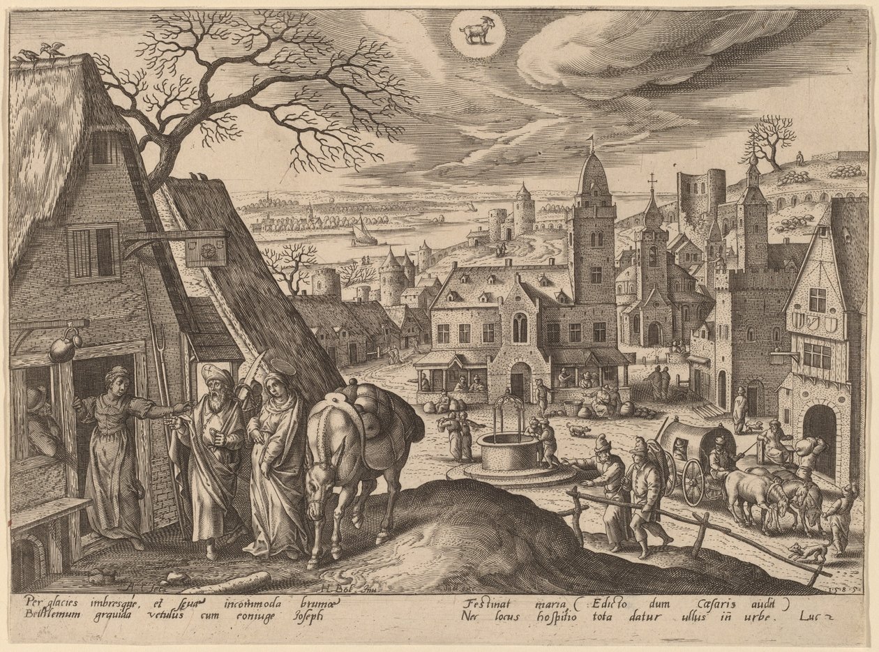 Panna a Josef v hostinci od Adriaen Collaert after Hans Bol
