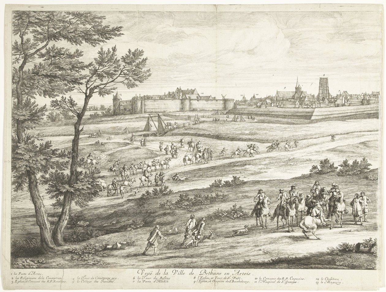 Pohled na Bethune (levý list) Veuë de la Ville de Bethune en Artois (název na objektu) od Adriaen Frans Boudewyns