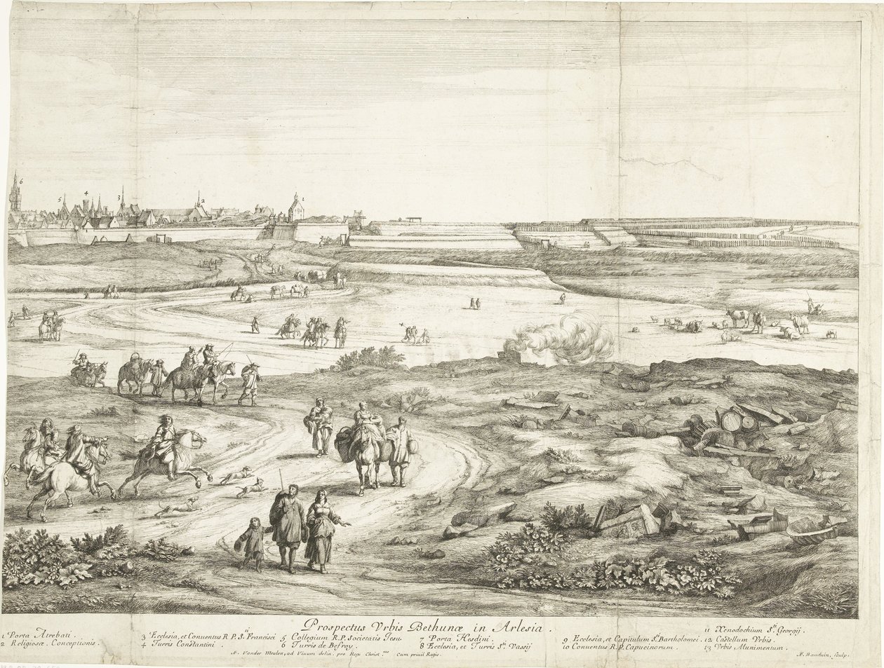 Pohled na Bethune (pravý list) Veuë de la Ville de Bethune en Artois (název na objektu) od Adriaen Frans Boudewyns