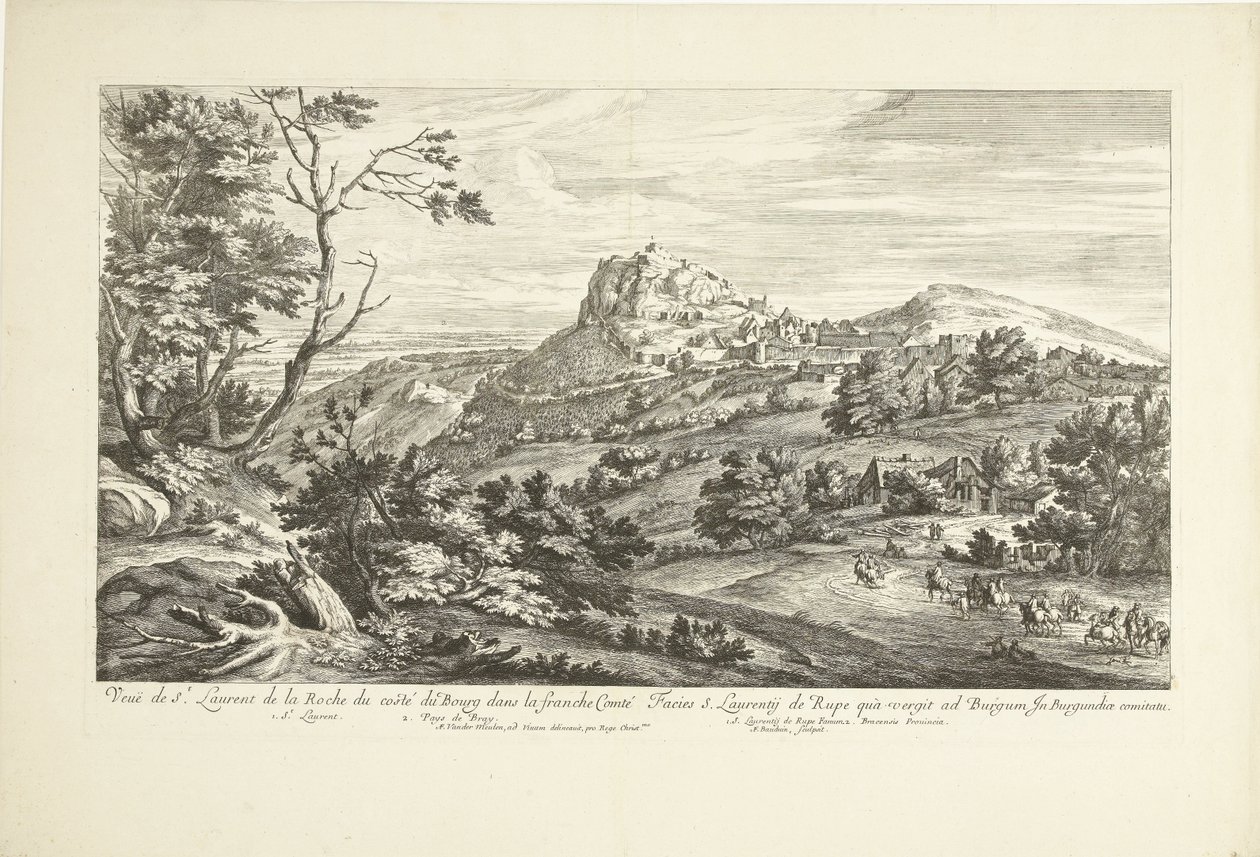 Gezicht o Saint Laurent de la Roche Pohled na St. Laurent de la Roche z costé du Bourg v Franche Comté (název na objektu) od Adriaen Frans Boudewyns