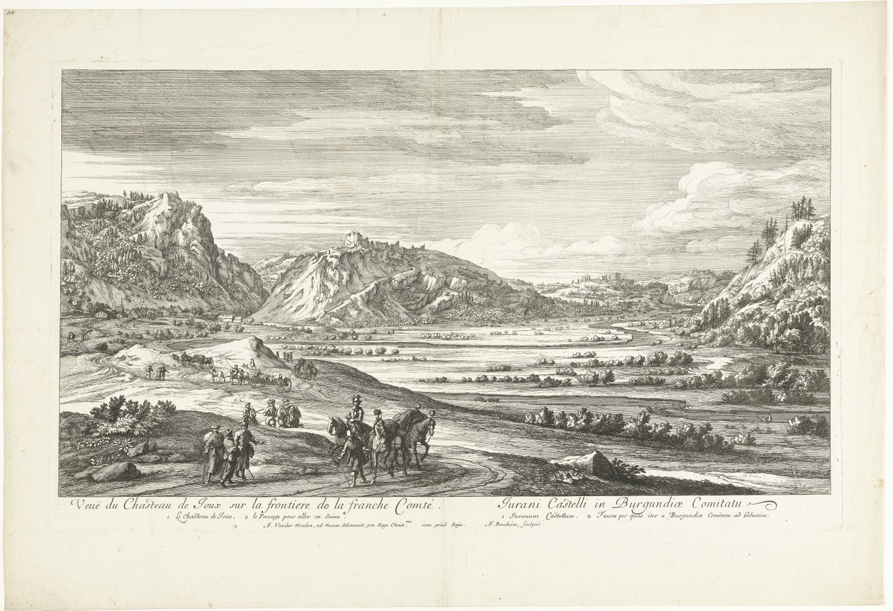 Pohled na hrad Joux Veuë du Chasteau de Joux sur la frontiere de la franche Comté (název na objektu) od Adriaen Frans Boudewyns