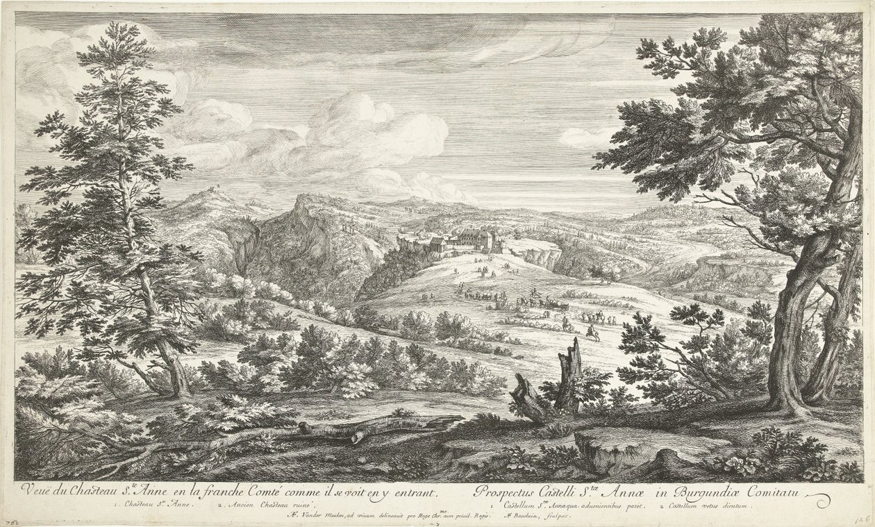 Gezicht op het kasteel van Sainte Anne Pohled na zámek Ste. Anne ve svobodném Comté, jak se vidí, jak do něj vstupuje (název na předmětu) od Adriaen Frans Boudewyns