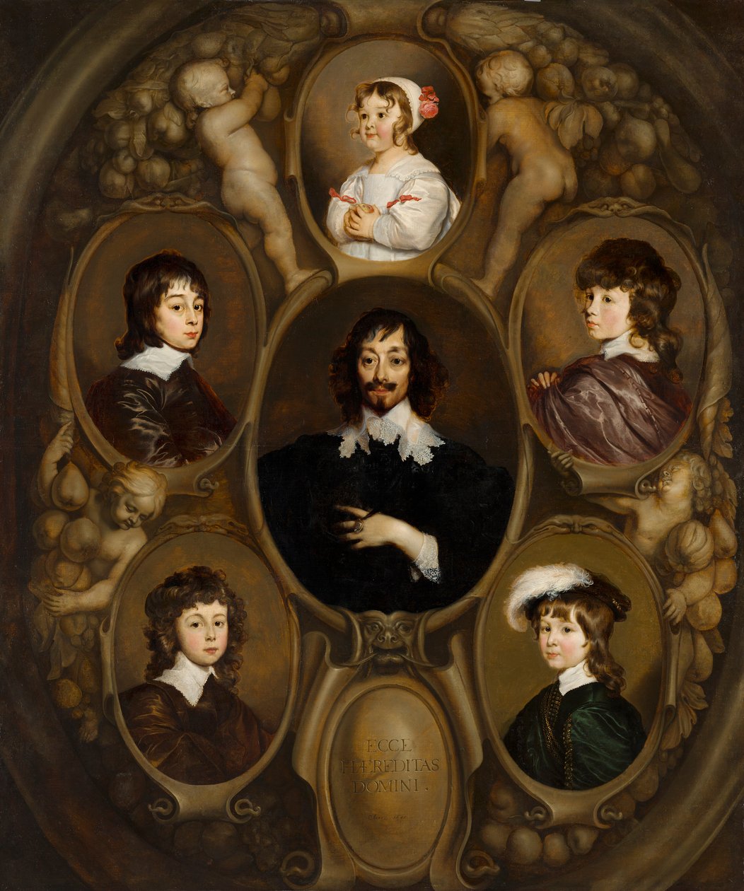 Portrét Constantijna Huygense (1596-1687) a jeho pěti dětí od Adriaen Hanneman