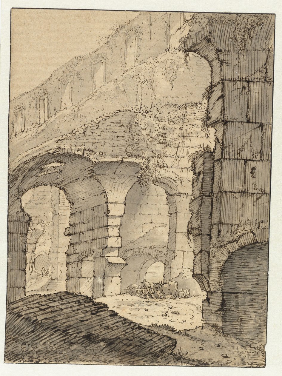 Pohled na Koloseum, Řím od Adriaen Honich (attributed to)
