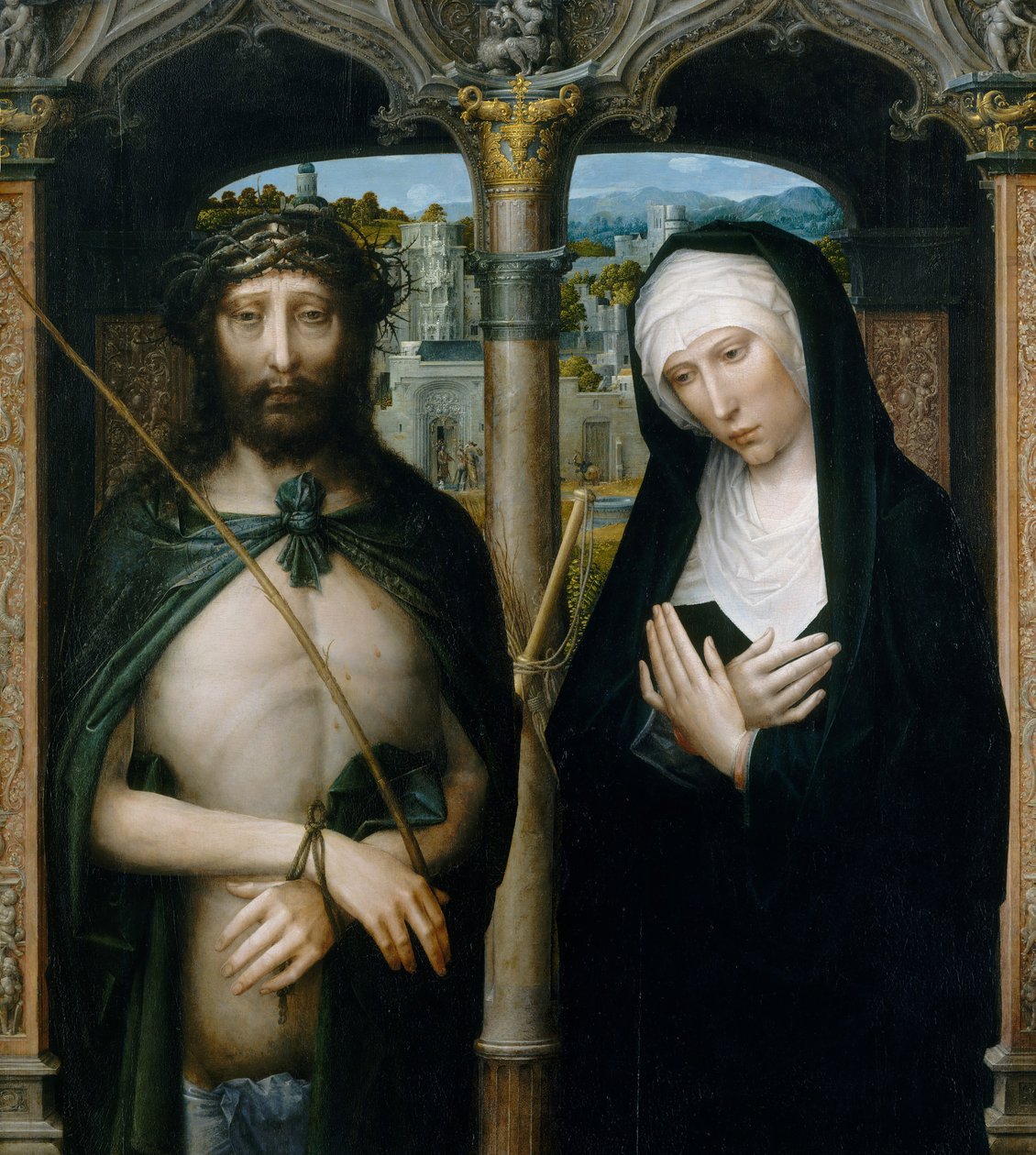 Kristus korunovaný trny Ecce Homo a Truchlící Panna, ca. 1530-40. od Adriaen Isenbrandt