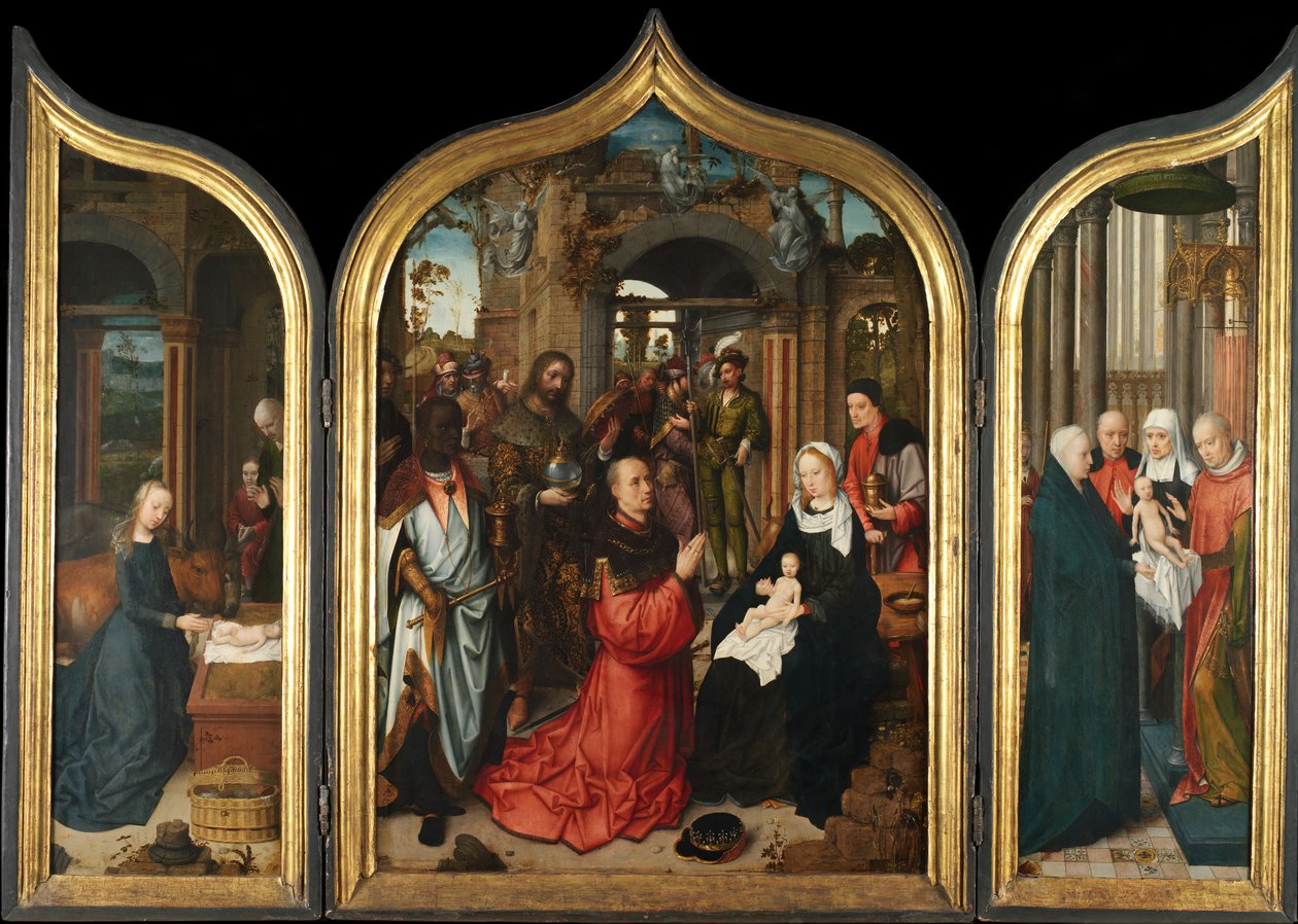 Narození Páně, Klanění tří králů, Představení v chrámu, 1510-12. od Adriaen Isenbrandt