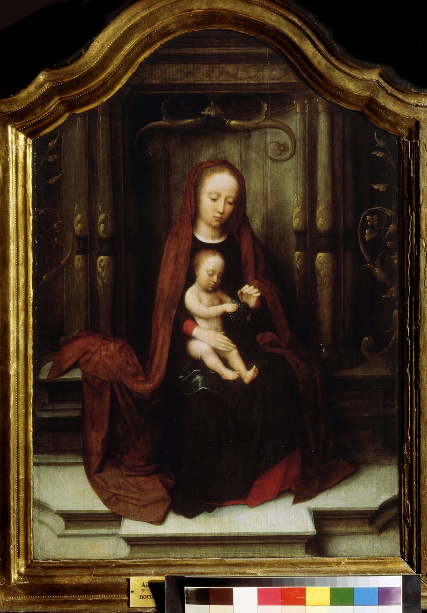 ""Madona a dítě"" (Panna s dítětem na trůnu) Obraz Adriaena Isenbranta (Adrien Ysenbrant, Ysenbrandt, Hysebrant) (1490-1551) Puškinovo muzeum ze 16. století Moskva od Adriaen Isenbrandt or Isenbrant