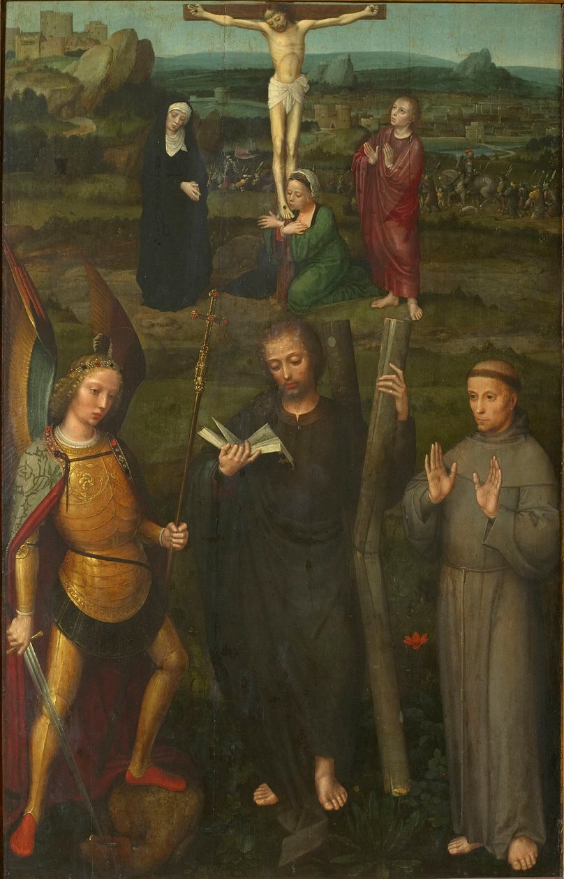 Ukřižování se svatými Michaelem Archandělem, Ondřejem a Františkem z Assisi, c. 1510. od Adriaen Isenbrant