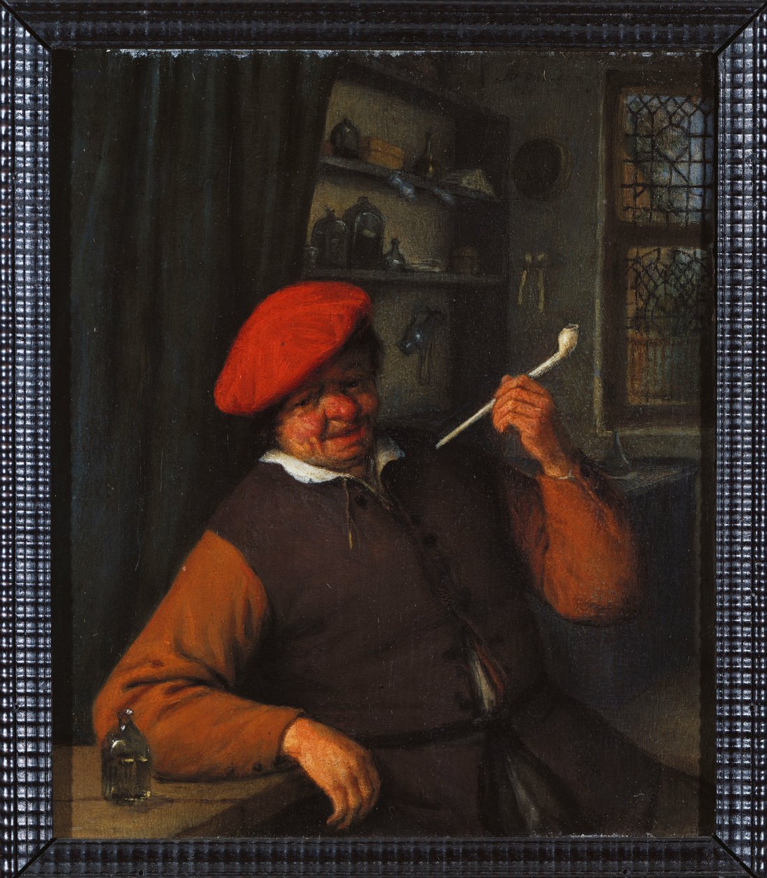 Rolník v červeném baretu kouří dýmku v interiéru od Adriaen Jansz. van Ostade