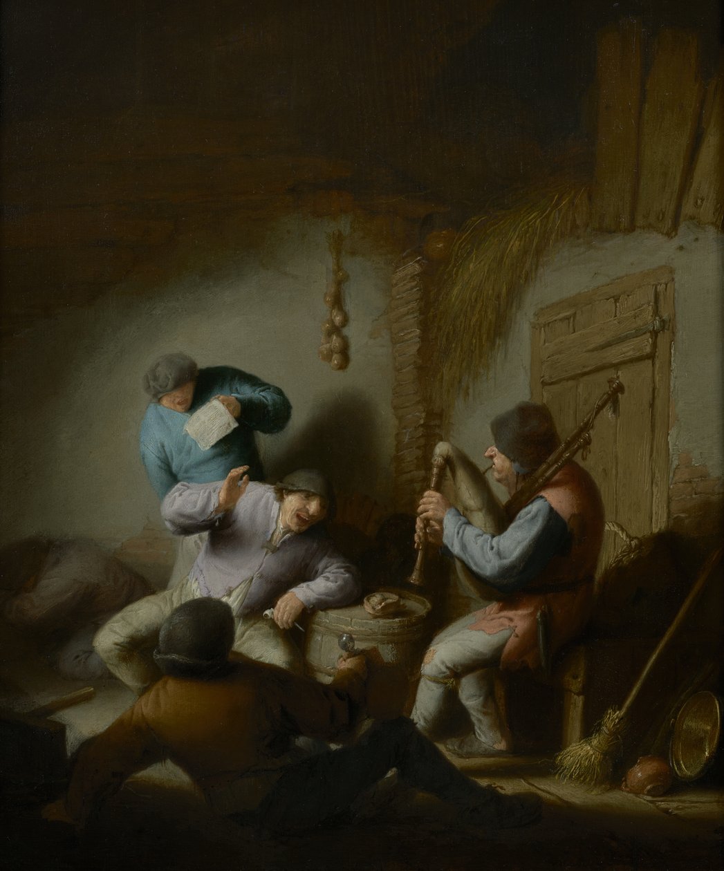 Interiér stodoly s rolníky dělat hudbu od Adriaen Jansz. van Ostade
