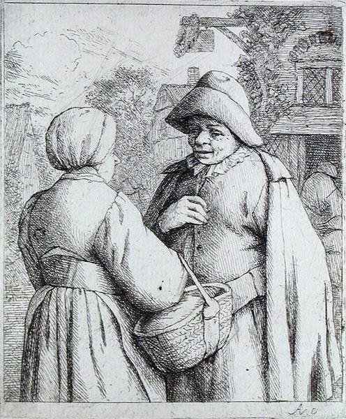 Muž a žena konverzují (rytina) od Adriaen Jansz. van Ostade