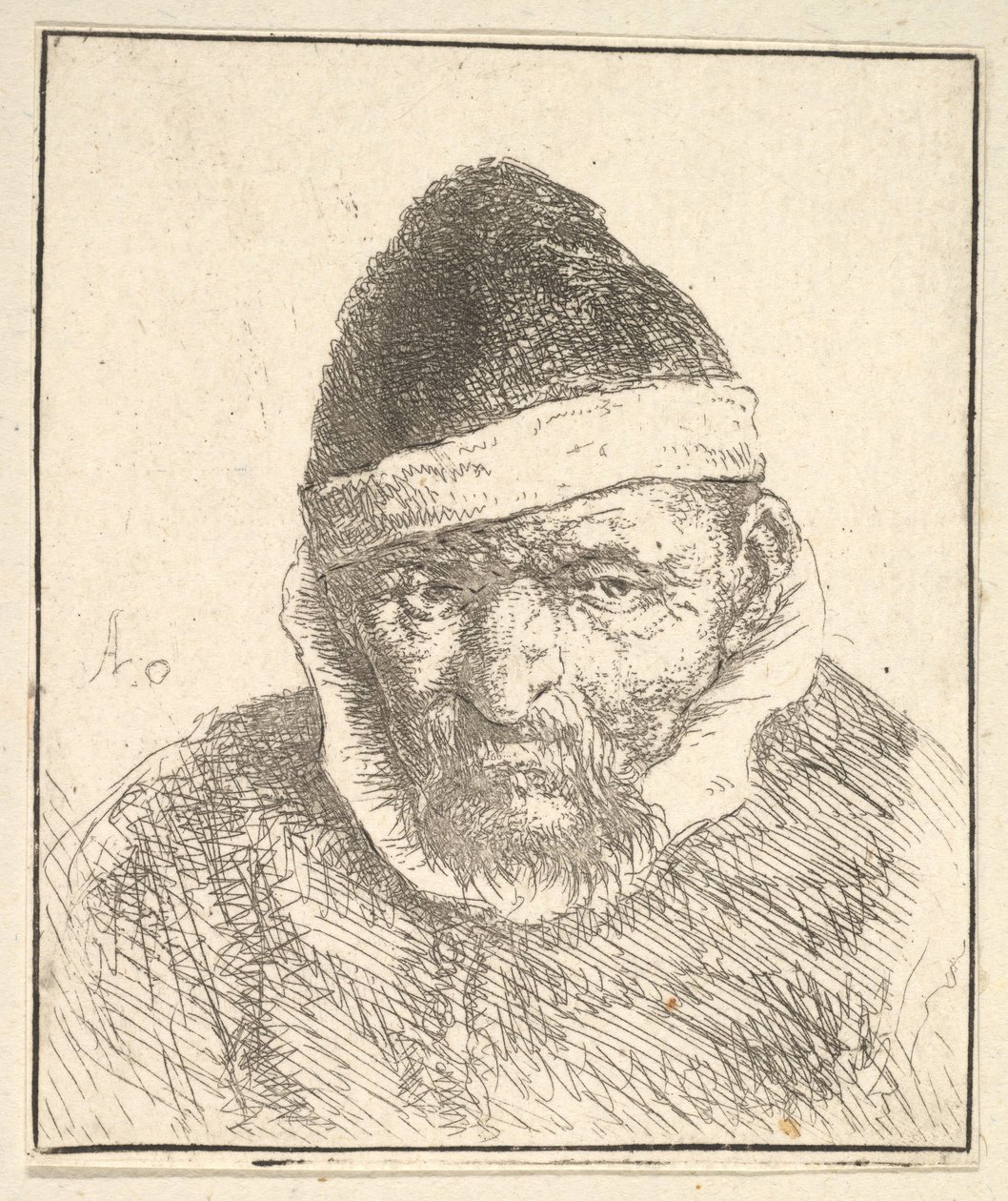 Starý muž s bílým límečkem a špičatým kloboukem, 1610-85. od Adriaen Jansz. van Ostade