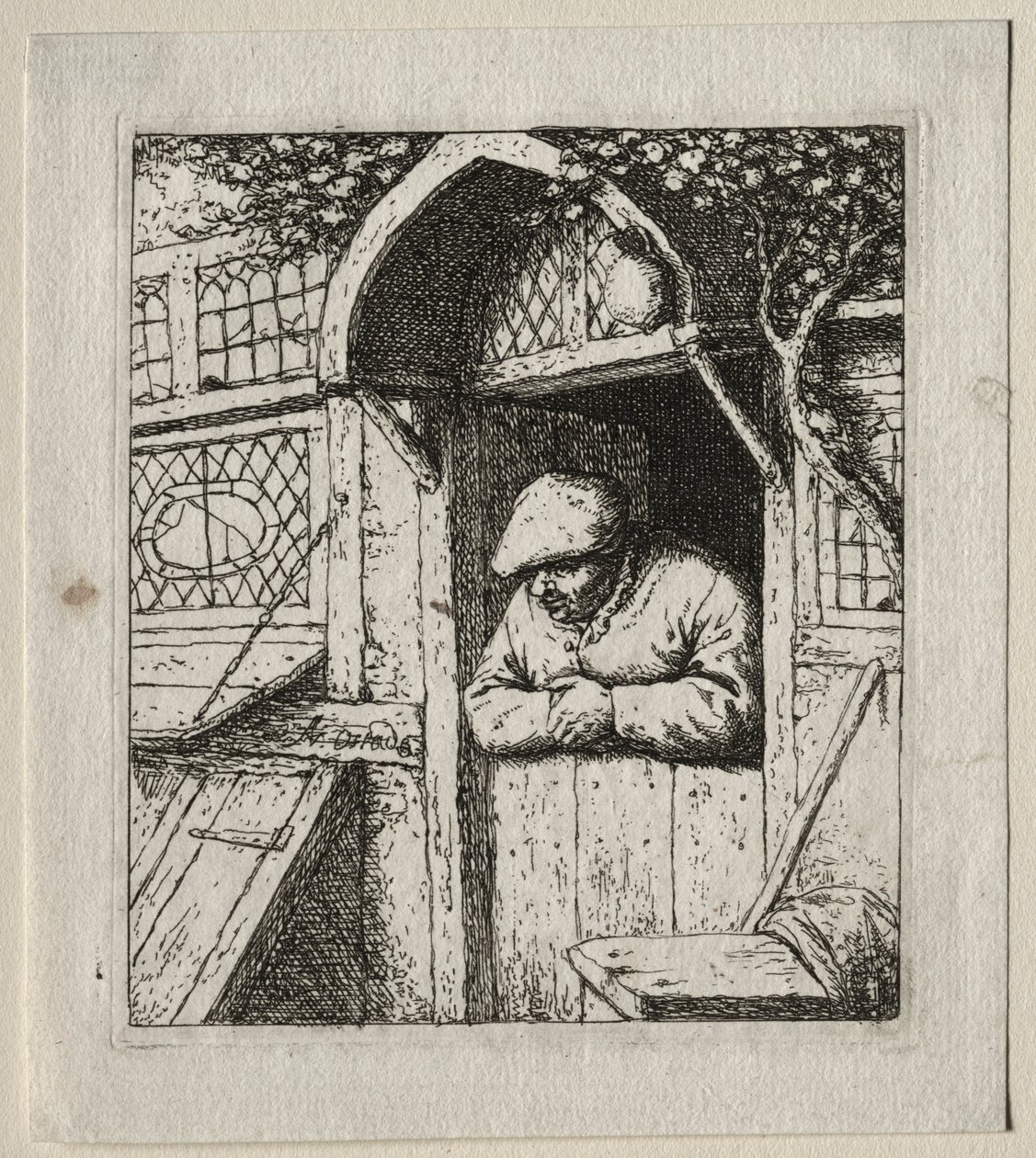 Rolník naklánějící se ve svých dveřích. od Adriaen Jansz. van Ostade
