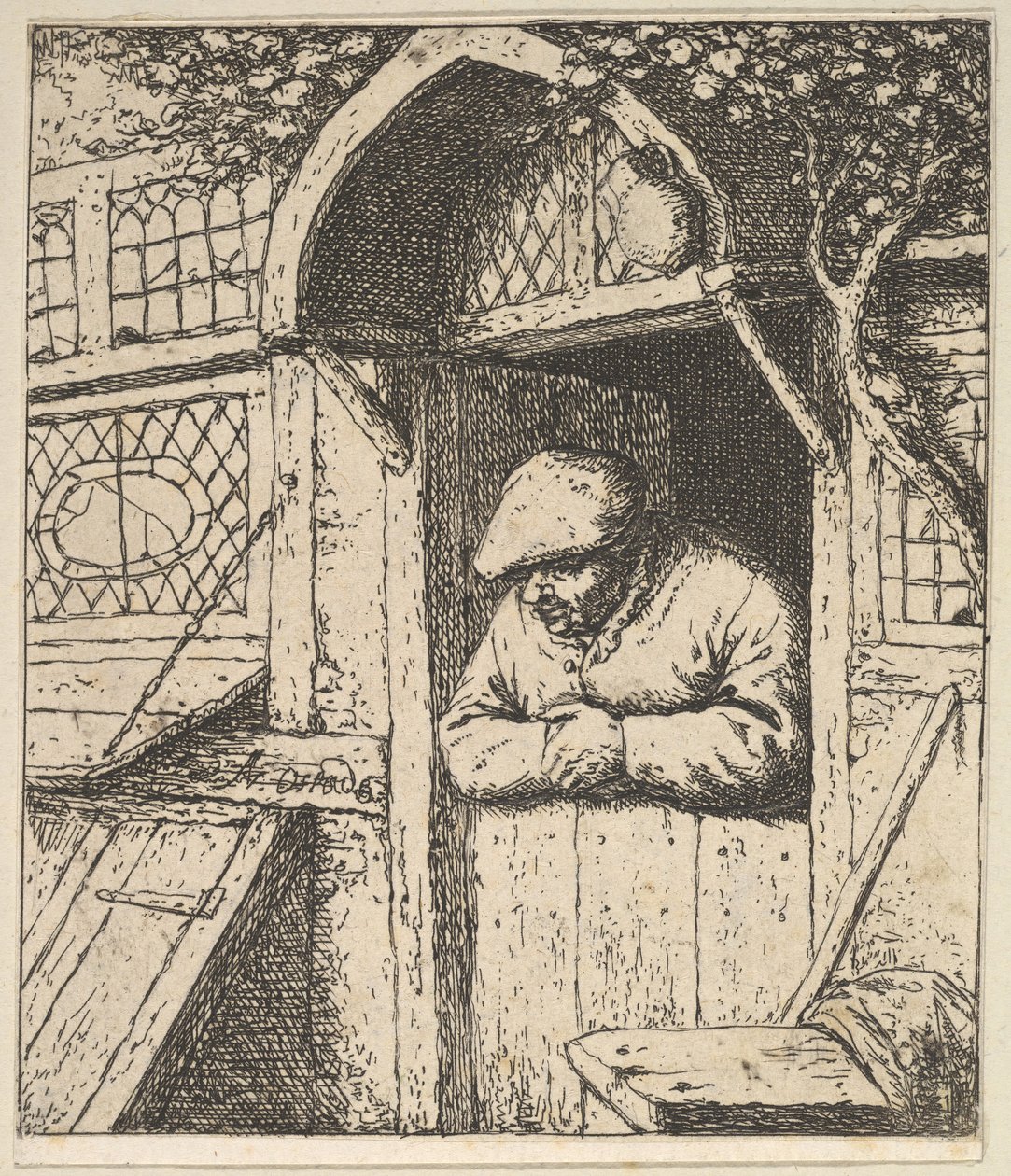 Sedlák opírající se o dveře, 1610-85. od Adriaen Jansz. van Ostade