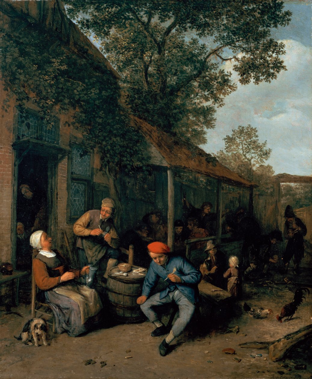 Rolníci kouří a hodují mimo krčmu, 1676 od Adriaen Jansz. van Ostade