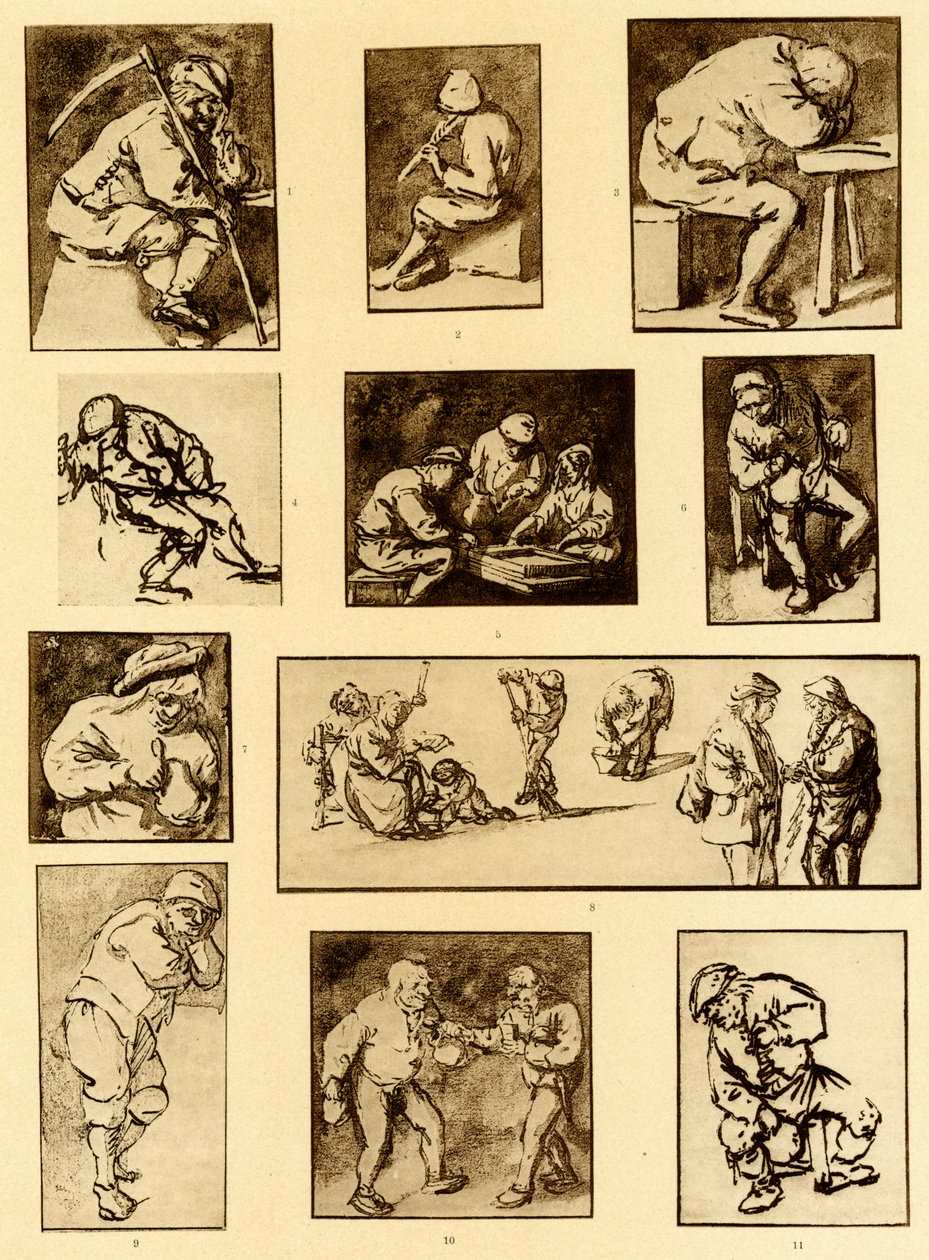 Náčrtky krčmových scén perem od Adriaen Jansz. van Ostade