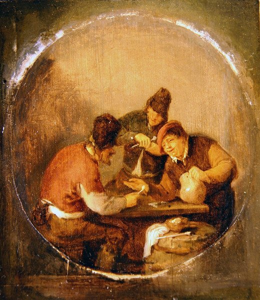 Tři borci pijí a kouří v hospodě (olej na desce) od Adriaen Jansz. van Ostade