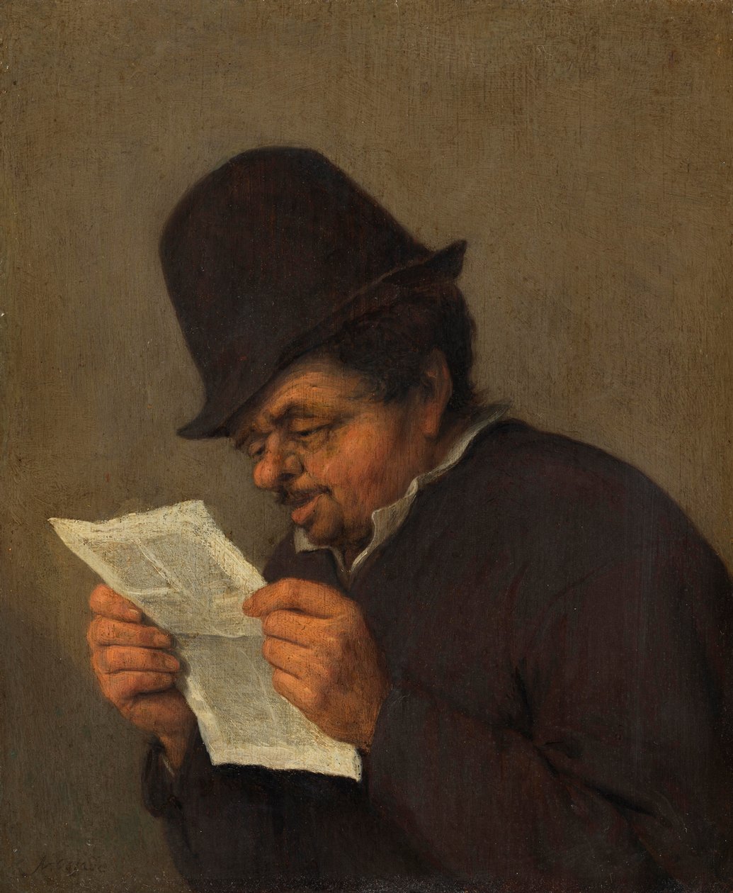 Starý rolník čte noviny, cca 1647 (olej na dubu) od Adriaen Jansz. van school of Ostade