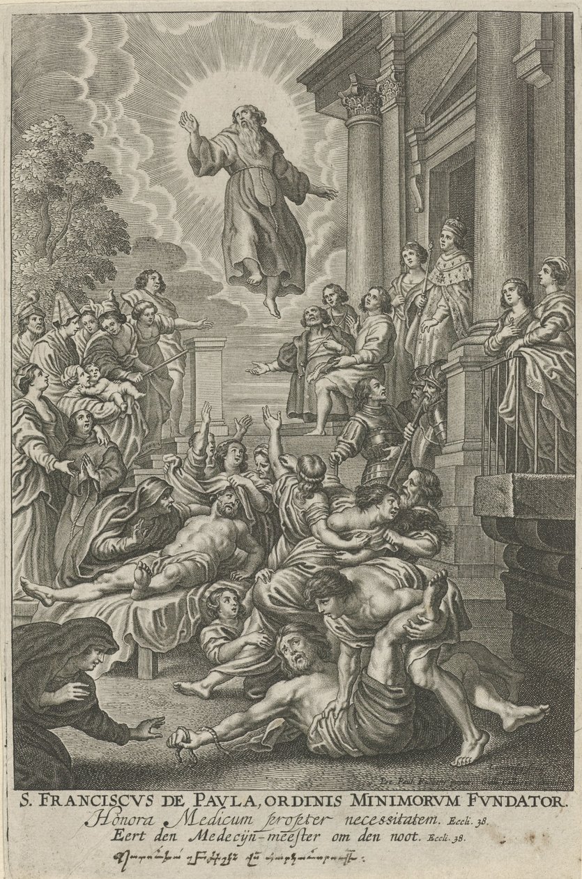 H. Franciscus van Paola geneest de zieken Sv. František de Paula, zakladatel řádu minoritů (titul na předmětu) od Adriaen Lommelin