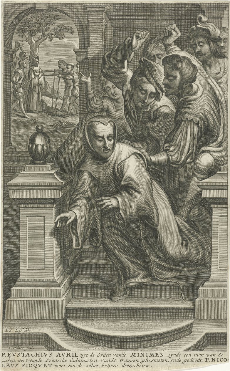 Eustachius Avril svržený ze schodů kalvinisty od Adriaen Millaert