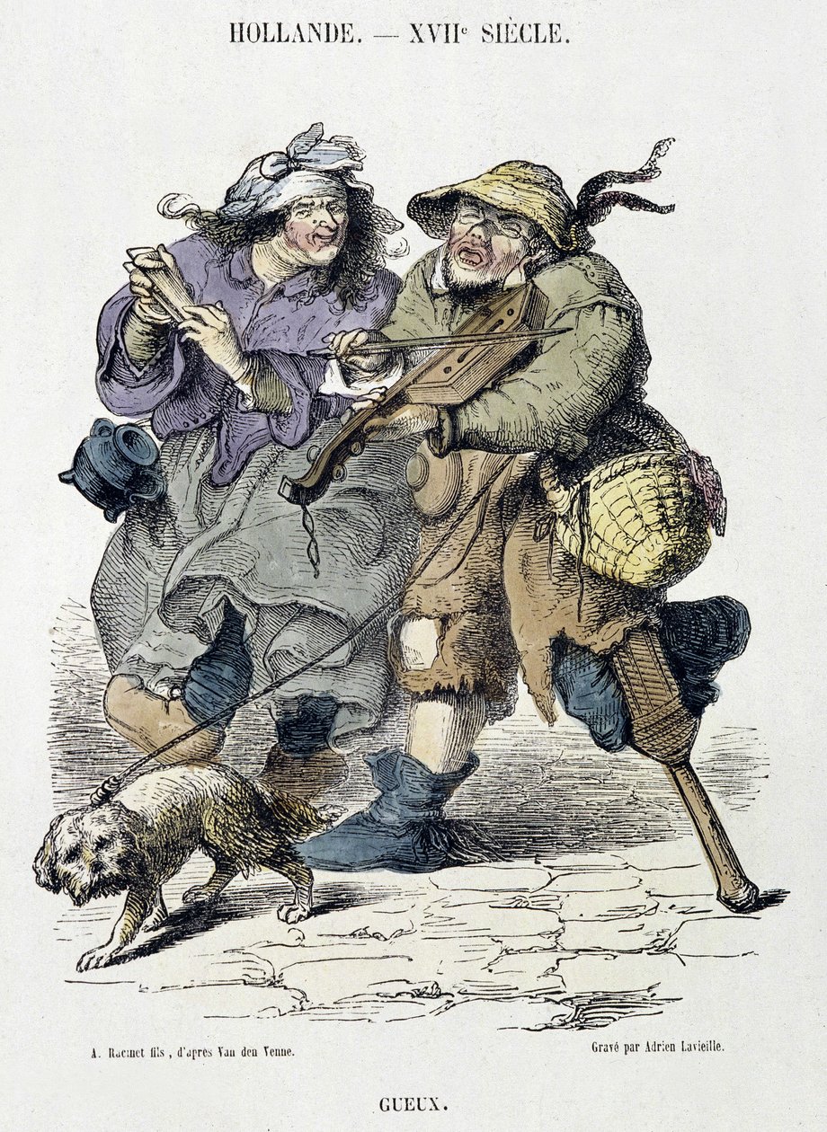 Gueux hraje pouliční hudbu, Holandsko, XVII. století. od Adriaen Pietersz van de (after) Venne