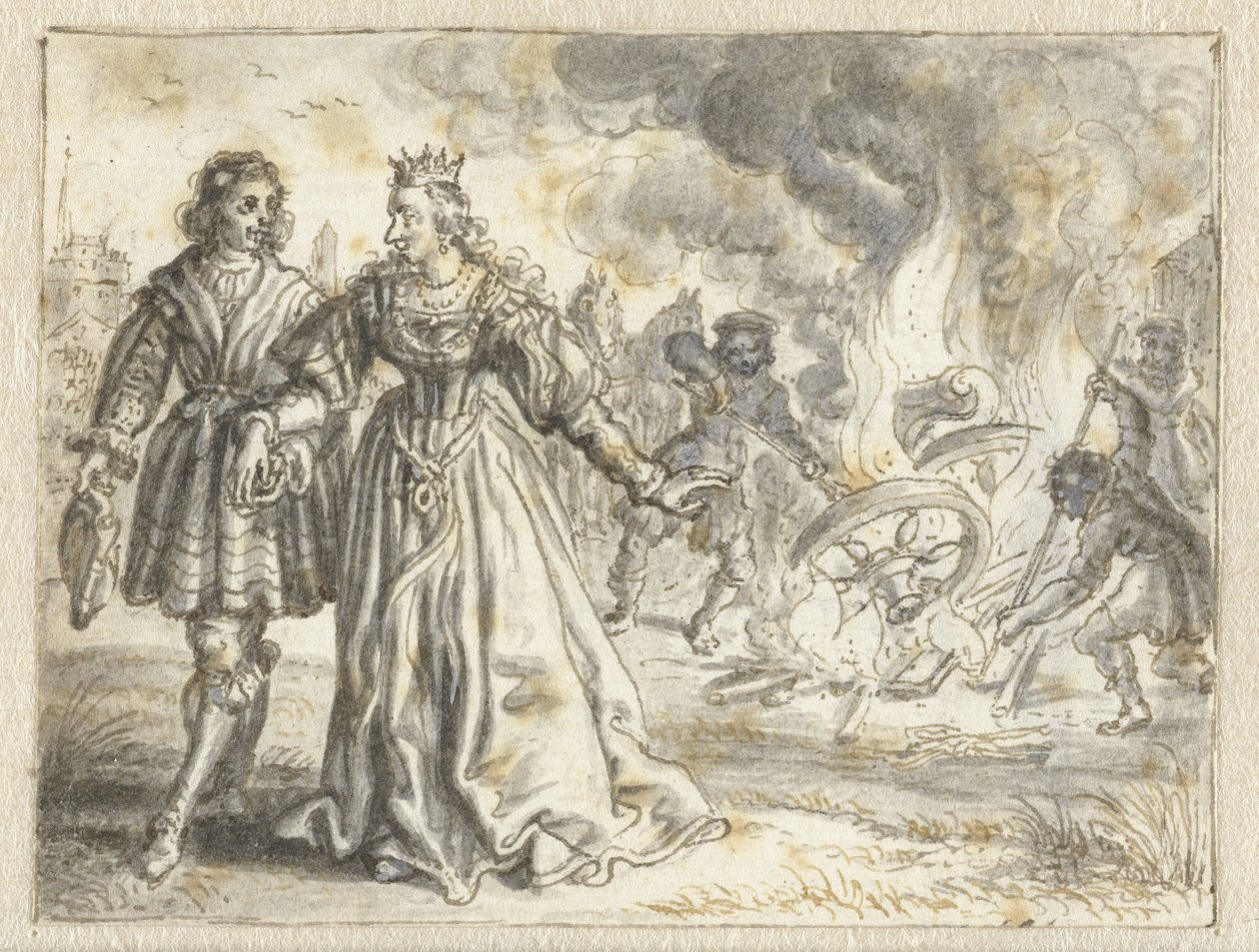 Za ní se spaluje svatební trenér Bride od Adriaen Pietersz van de Venne