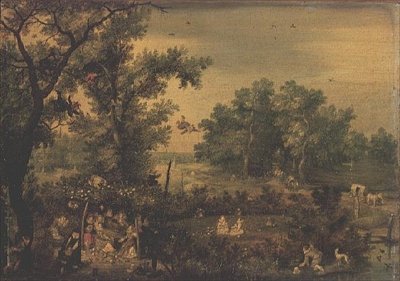 Elegantní ženy tvořící hudbu v altánku od Adriaen Pietersz. van de Venne
