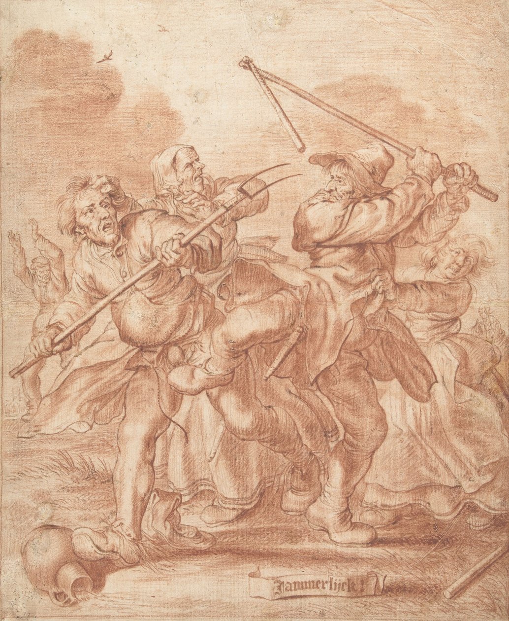 Bojovníci, 1600-62 (křída na papíře) od Adriaen Pietersz van de Venne