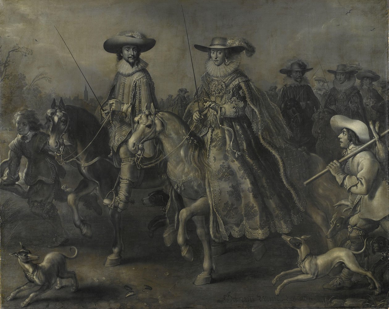 Friedrich V (1596-1632), falcký kurfiřt, český král, a jeho manželka Alžběta Stuartovna (1596-1662) na koni od Adriaen Pietersz van de Venne