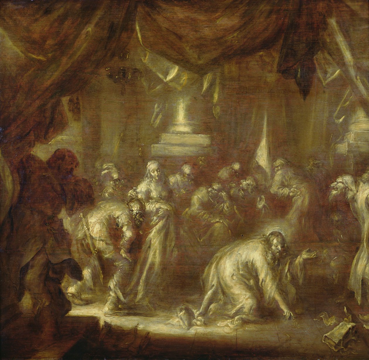 Ježíš a cizoložnice (grisaille na dřevě) od Adriaen Pietersz van de Venne