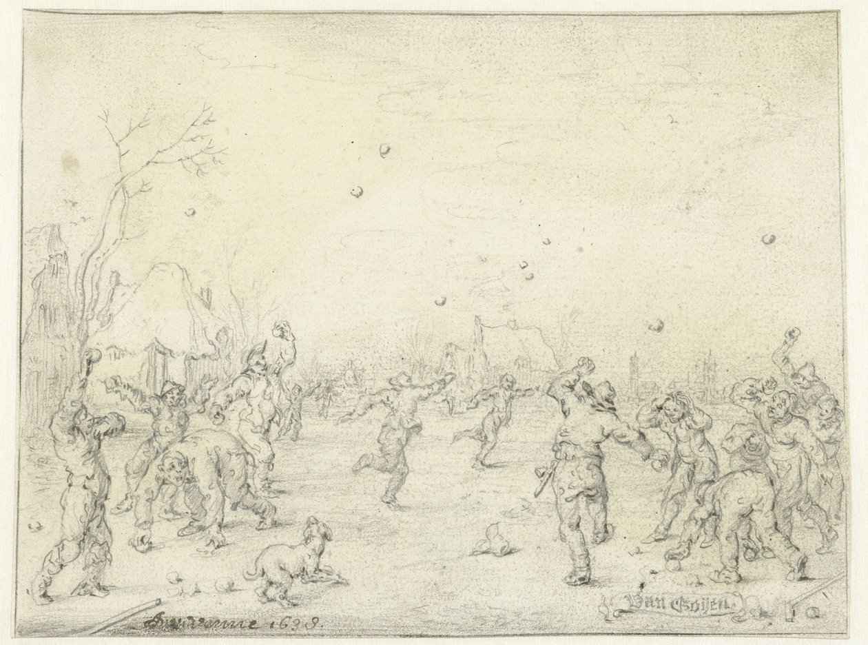 Muži a chlapci házeli sněhové koule od Adriaen Pietersz van de Venne