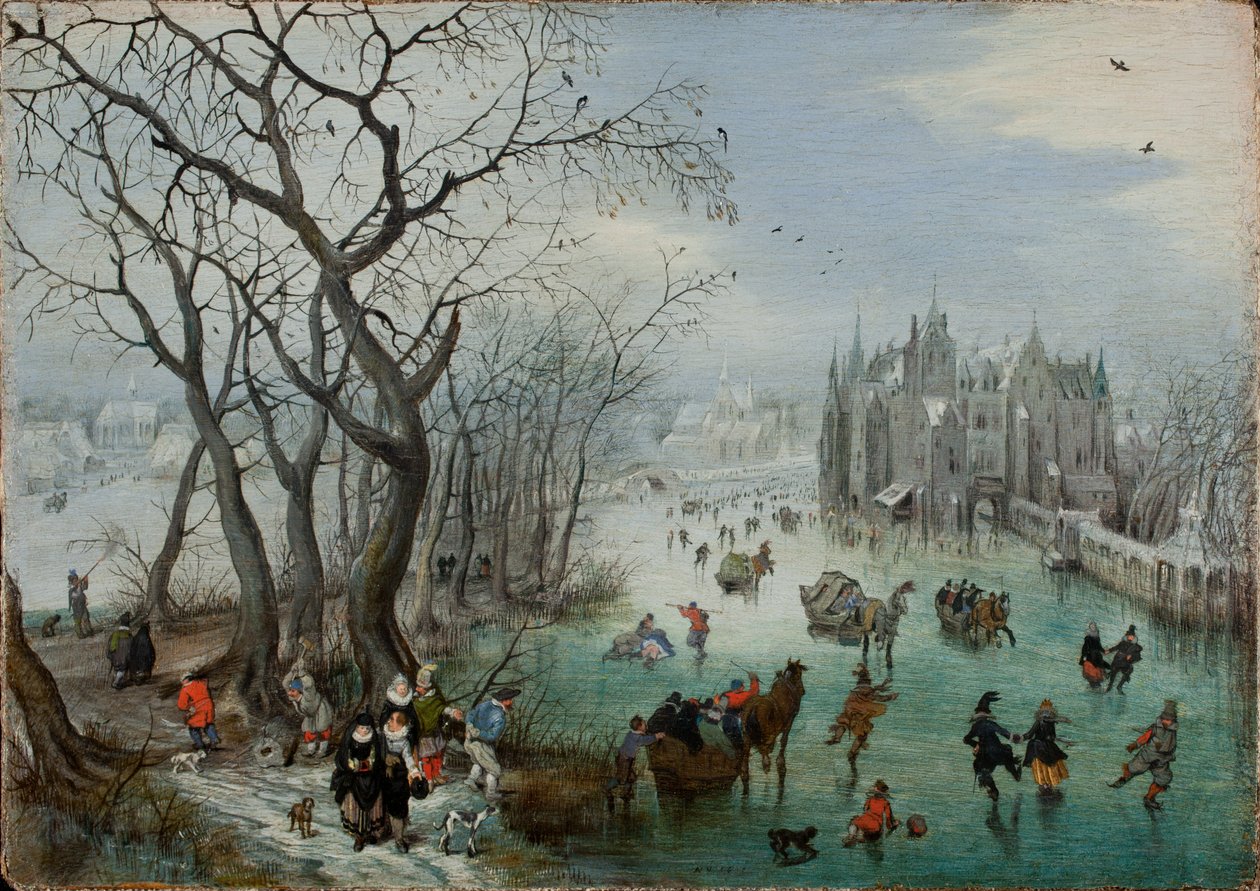 Zimní krajina s bruslaři u hradu, 1615 od Adriaen Pietersz van de Venne