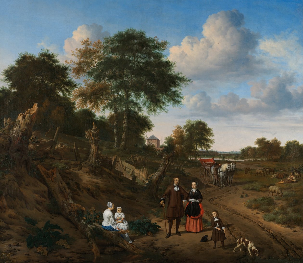 Portrét páru se dvěma dětmi a ošetřovatelkou v krajině, 1667 od Adriaen Velde van de