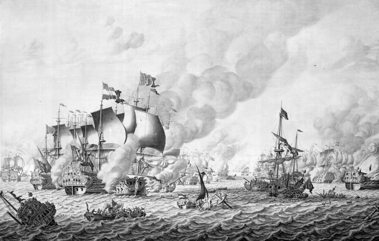 Bitva u La Hogue (Barfleur), 19-24 května 1692 (grisaille na panelu) od Adriaen van Salm